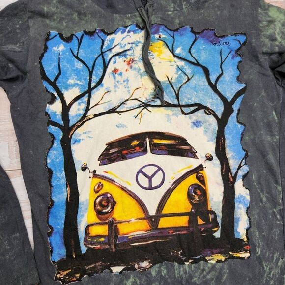 No Time Artistic Van Hoodie Tie Dye Dark Gray Vintage Style Graphic Print. - Picture 2 of 5